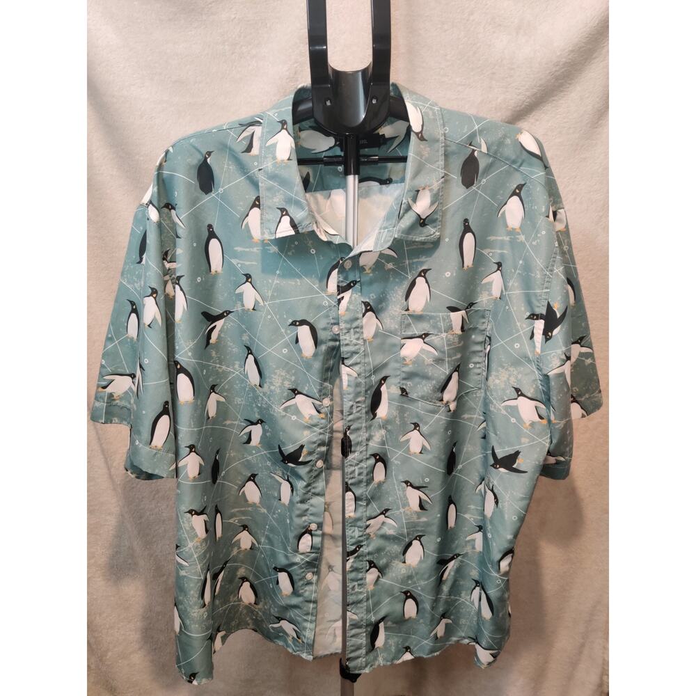 Nutexrol Shirt Men's Size 3XL Button Up Short Sleeve Penguin Hawaiian